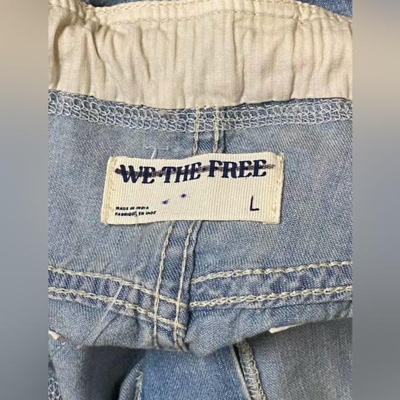 FREE PEOPLEπ Sz L Jeans South Bay Utility Cargo Blue Tie Cinch Waist, NWOT - Picture 6 of 8